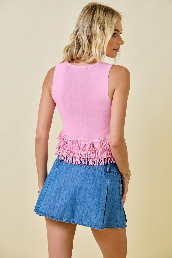 Cotton Candy Fringe Knit Crop Top