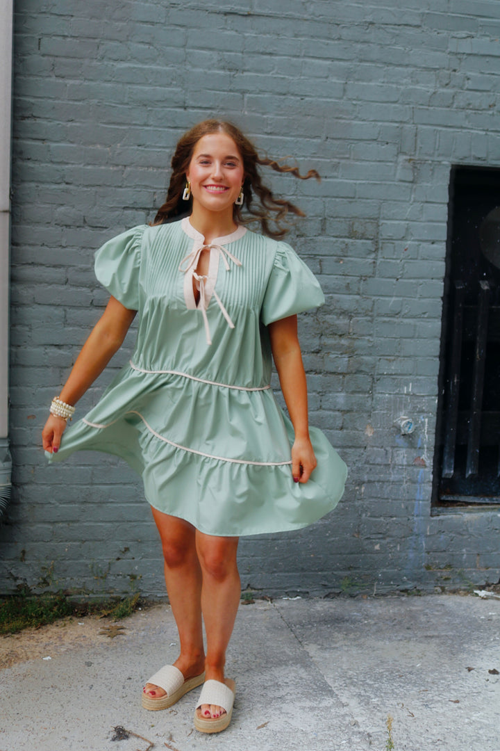 Solid Sage Tiered Dress