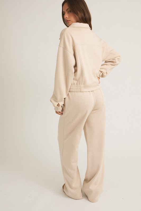 Front Zipper Boxy Jacket With Sweatpants Set