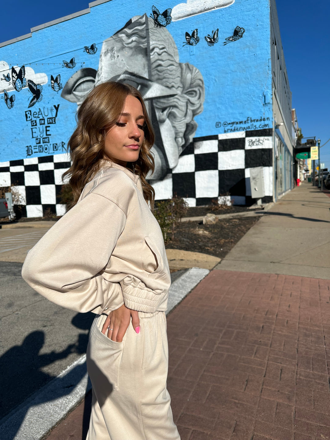 Front Zipper Boxy Jacket With Sweatpants Set