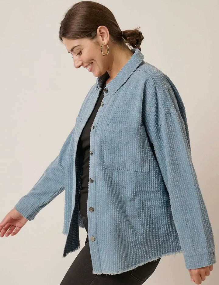 Textured Denim Buttoned Shirt Jacket