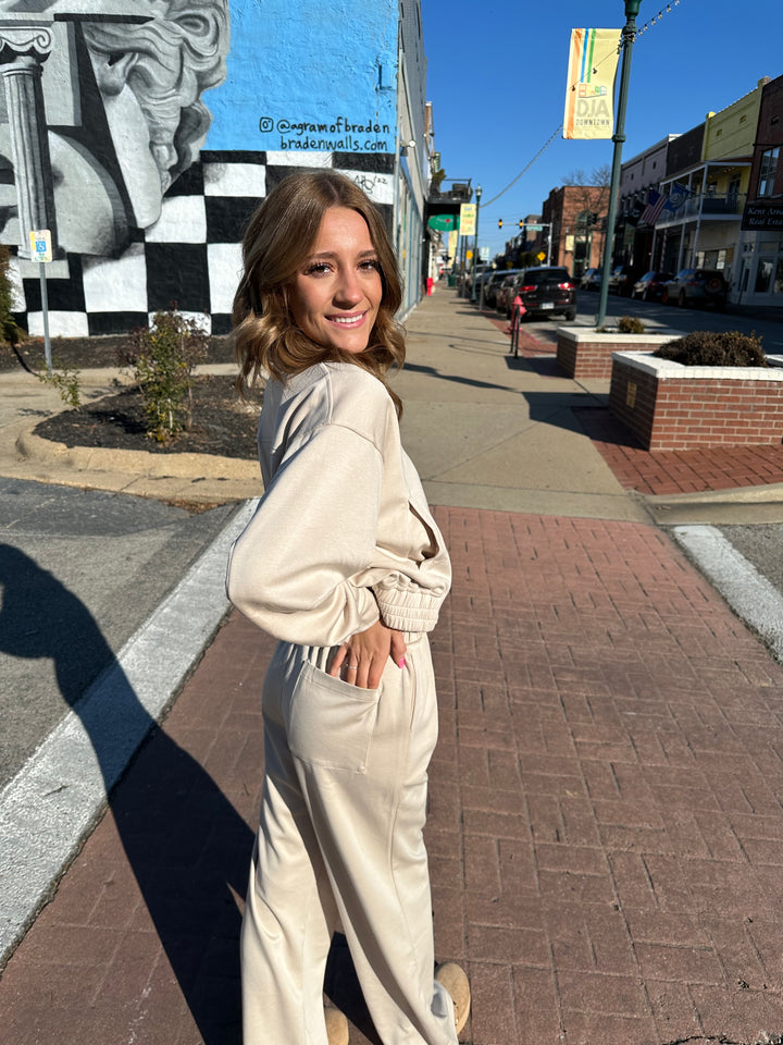 Front Zipper Boxy Jacket With Sweatpants Set