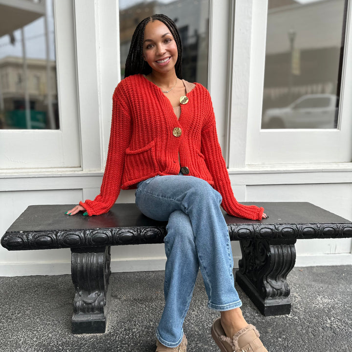 Solid Color Single Row Round Button Knit Cardigan