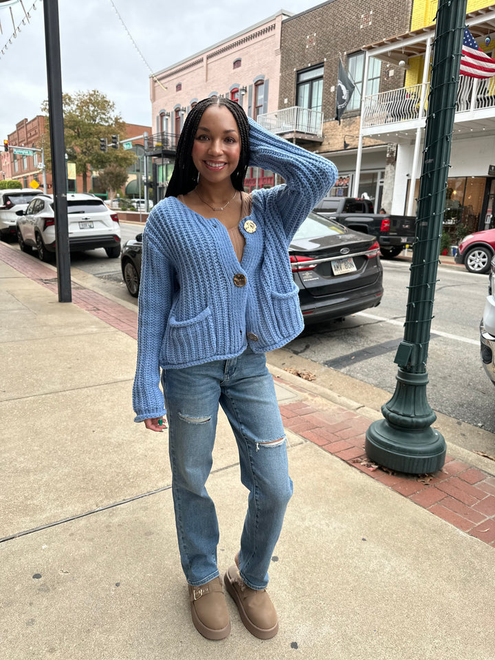 Solid Color Single Row Round Button Knit Cardigan