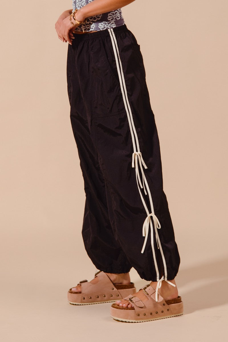 Loose Fit Jogger Pants With Ribbon Side Detail