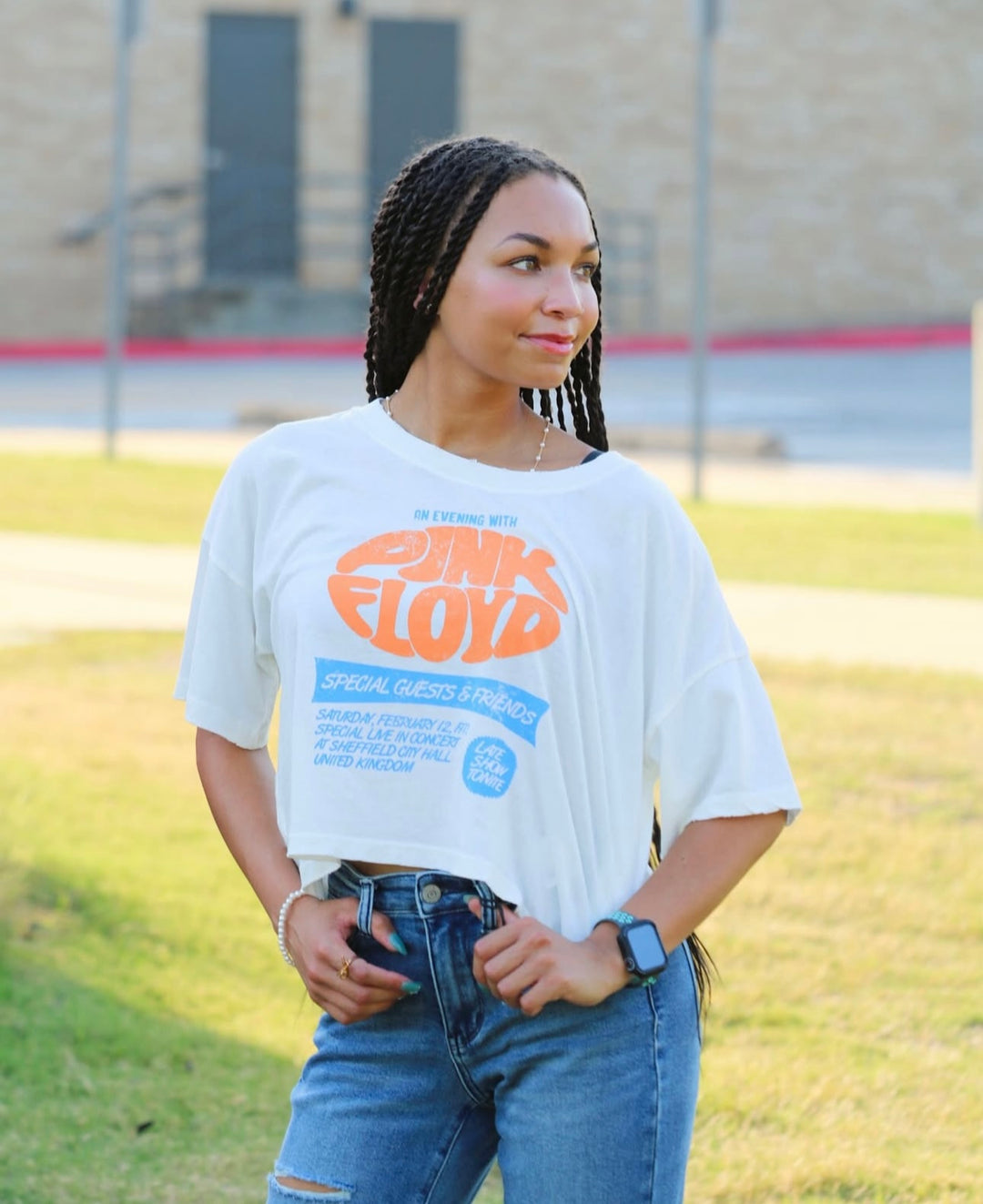 Evening With Pink Floyd Cropped Graphic Tee