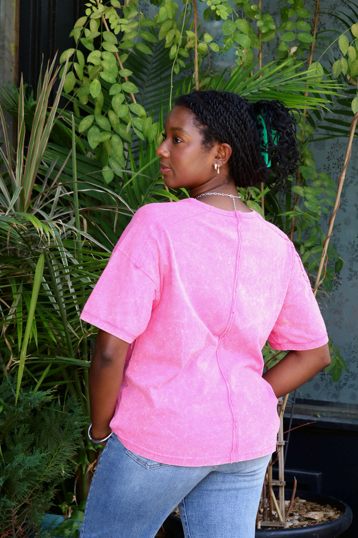 Mineral Washed Knit Top With Pocket