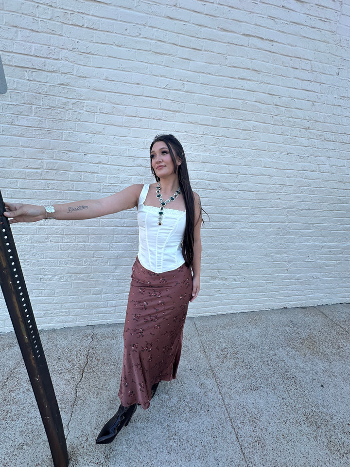 Floral Brown Maxi Skirt