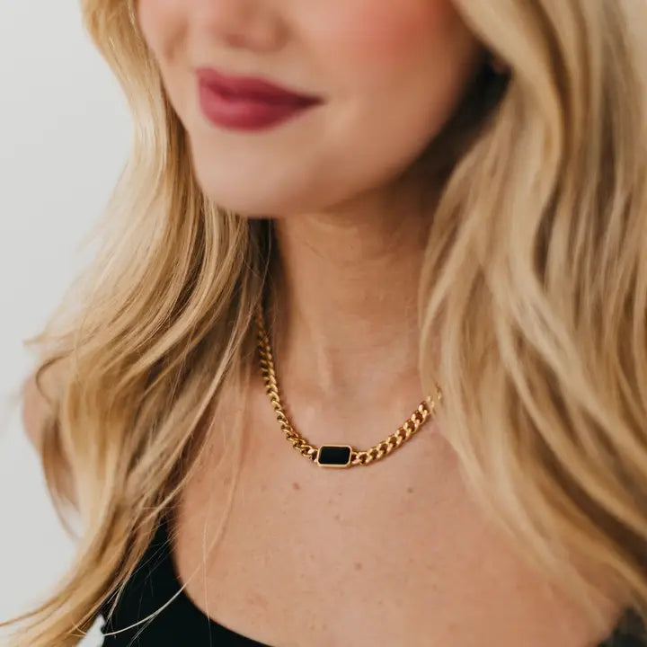 Black Stone Waterproof Chain Necklace