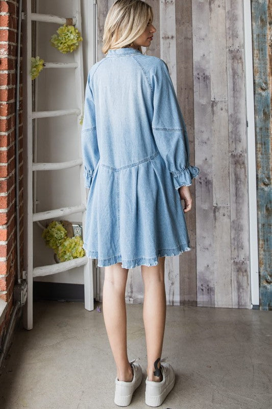 Overfit Button Down Denim Shirt Dress