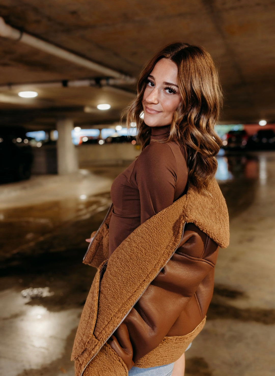 Zipper Front Shearling Faux Leather Jacket