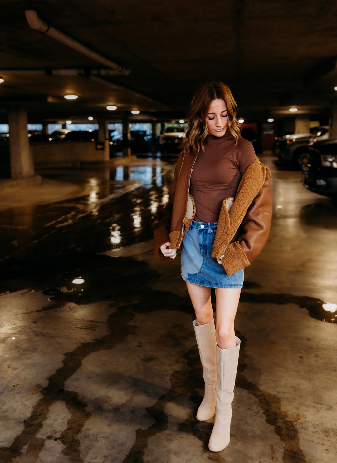 Zipper Front Shearling Faux Leather Jacket