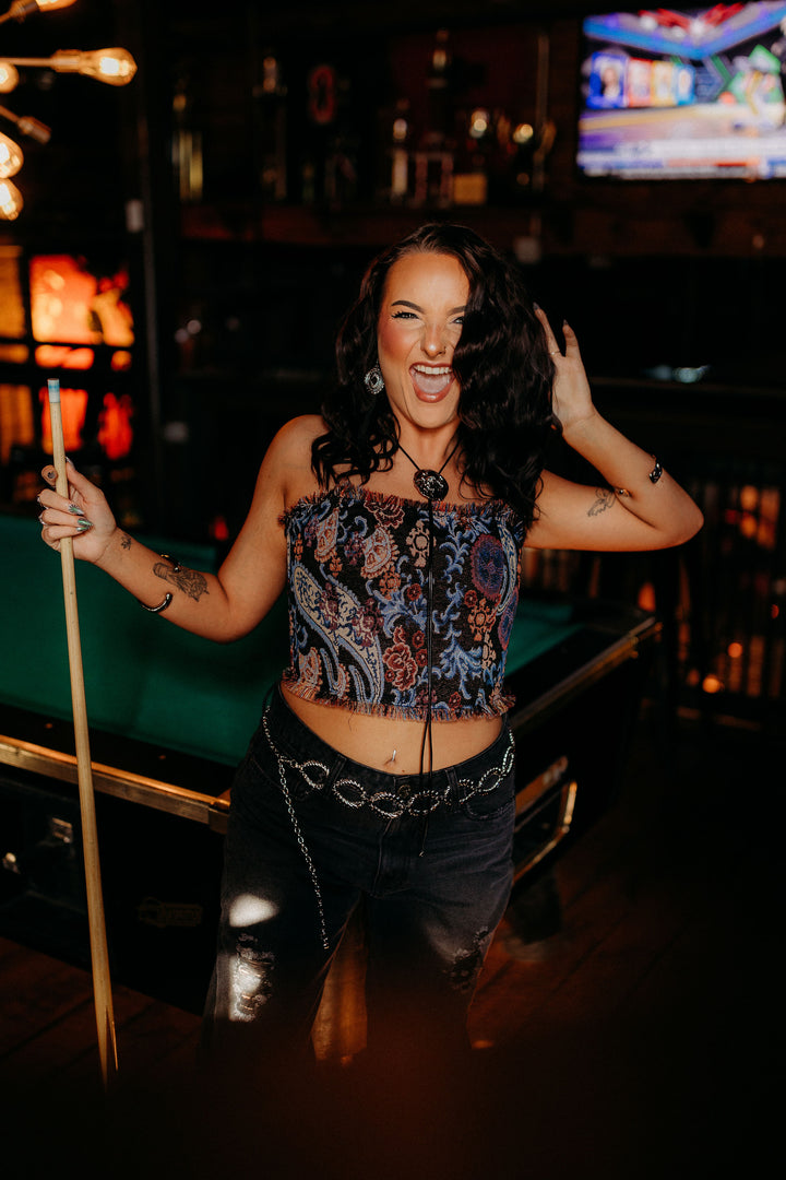 CALA Multi Color Patterned Distressed Top