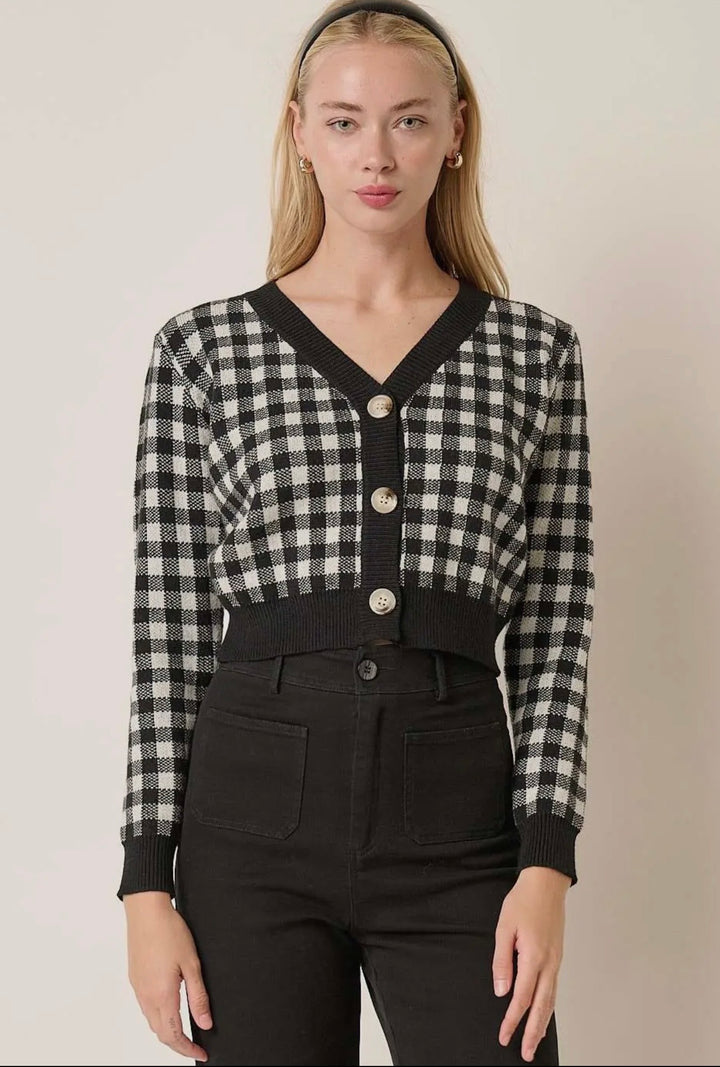 Checked Button Up Cardigan