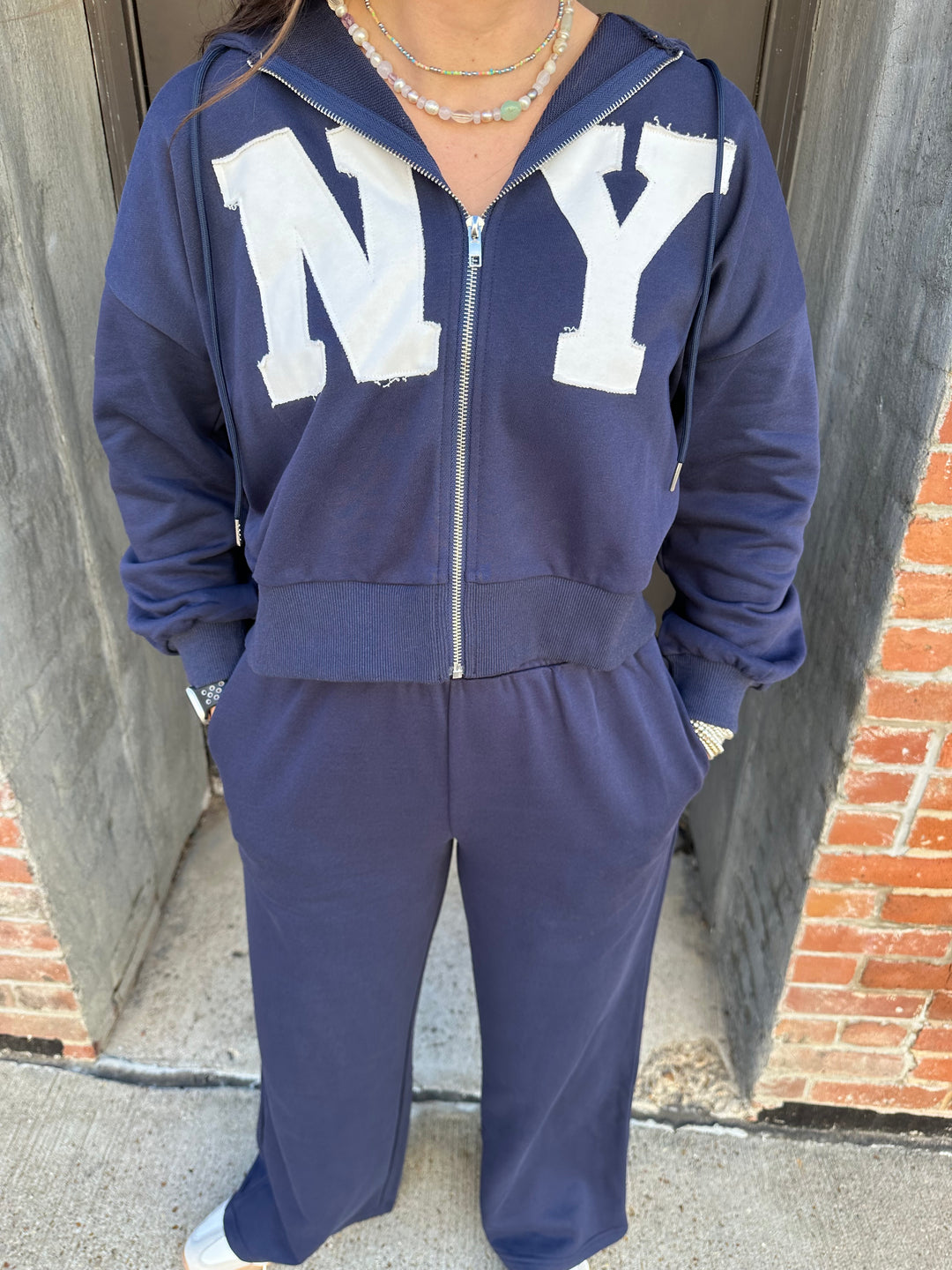 NY Zip Up Hoodie and Straight Pants Set