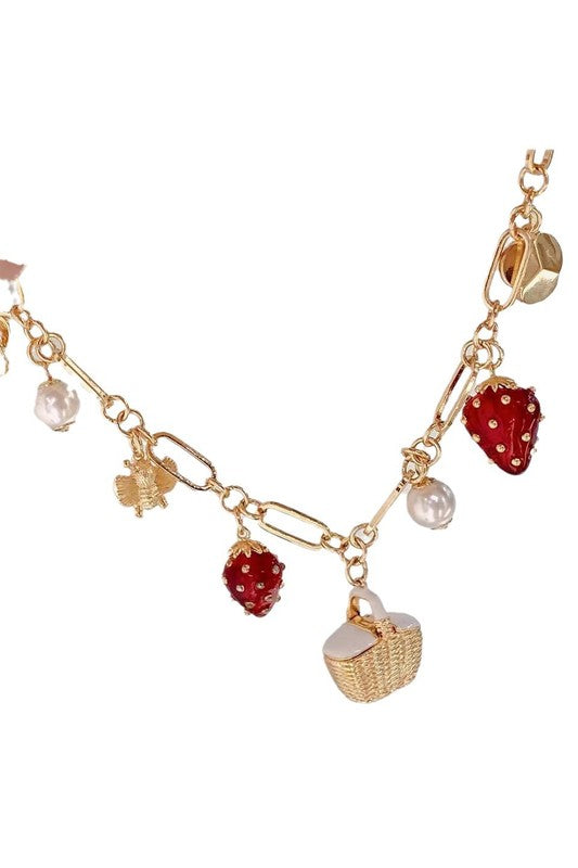 Sweet Strawberry Pearl Basket Bracelet