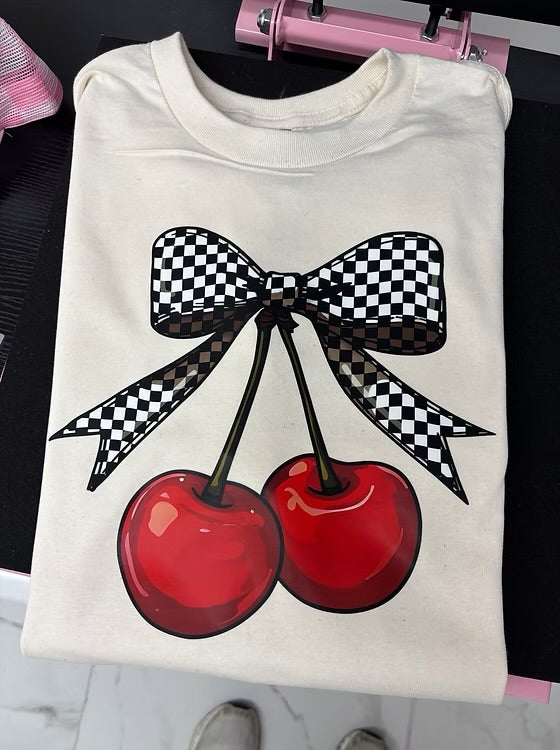 Cherry Checkered Bow Graphic Tee