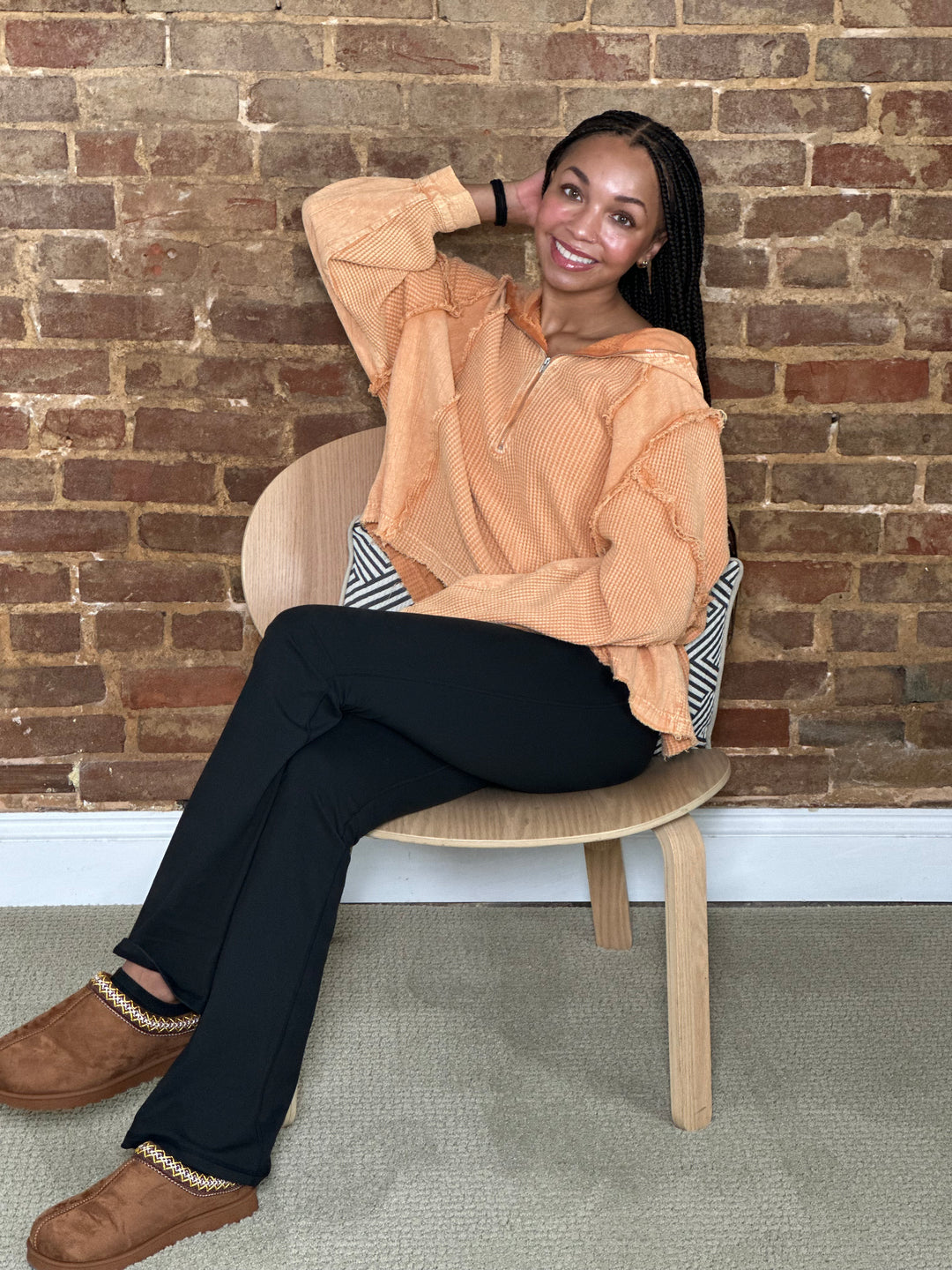 Mineral Washed Thermal Waffle Mixed Fabric Top