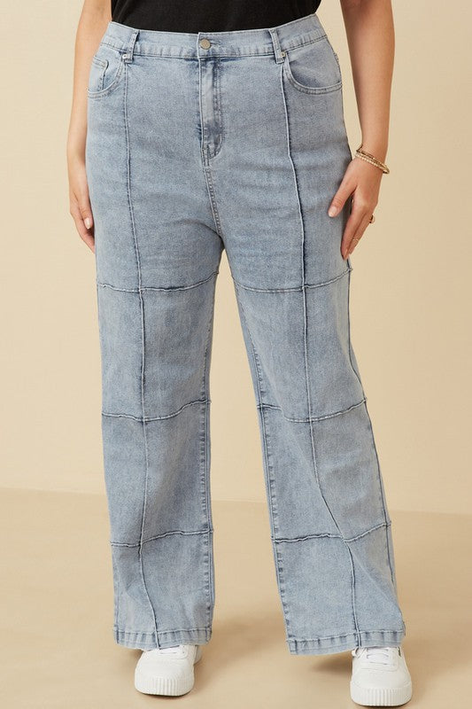 Plus Washed Paneled Detail Denim Jeans
