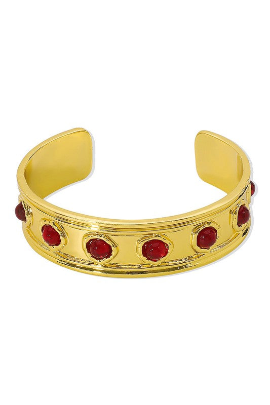 Metal Textured Gemstone Cuff Bracelet