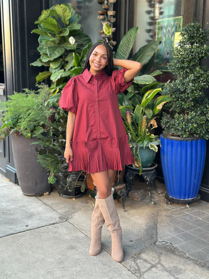 Pleated Hem Mini Shirt Dress