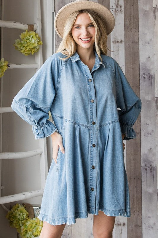 Overfit Button Down Denim Shirt Dress