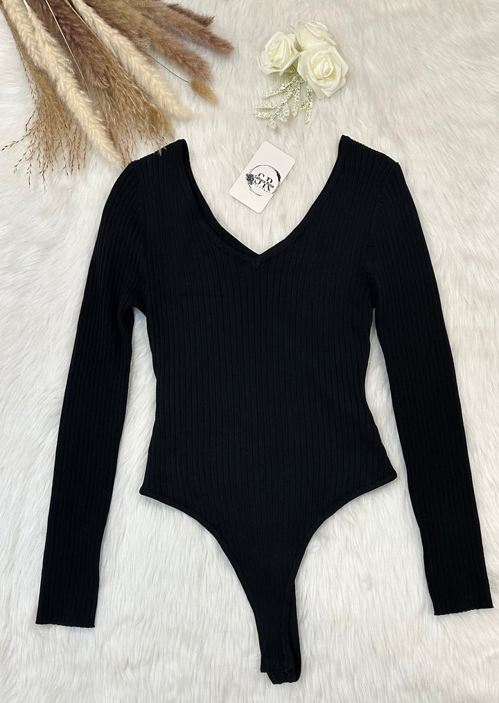 Basic Rib Knit VNeck Long Sleeve  Bodysuit
