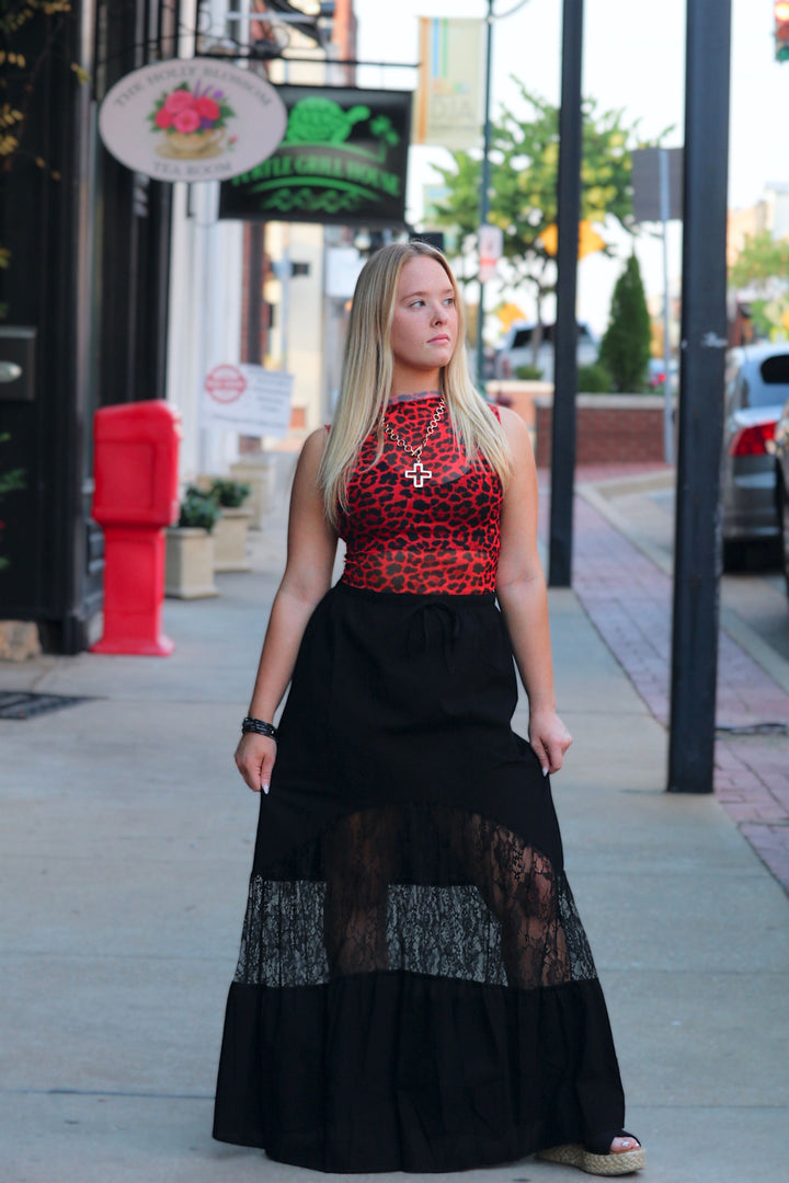 Sheer Paneled Maxi Skirt