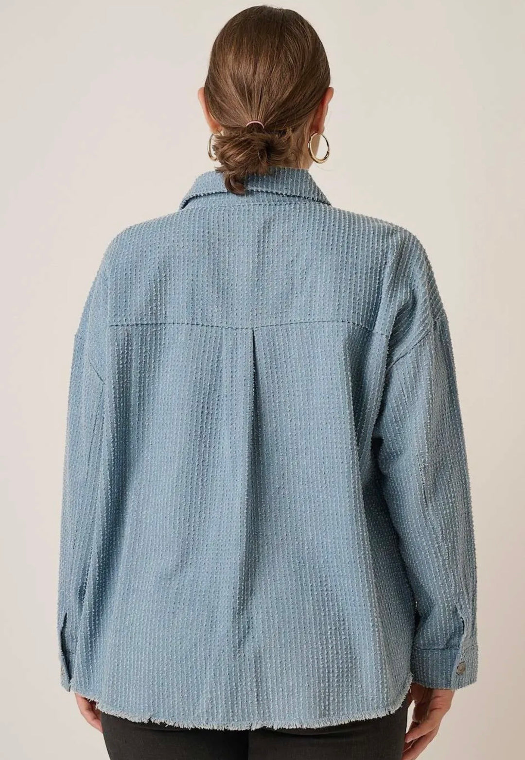 Textured Denim Buttoned Shirt Jacket