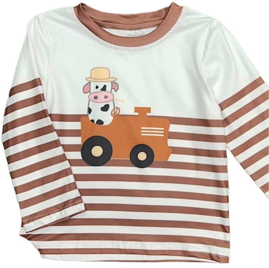 Striped Cow Print Long Sleeve