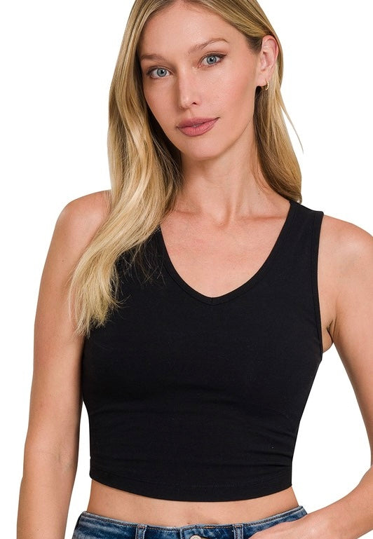 Cotton V Neck Cropped Cami Top
