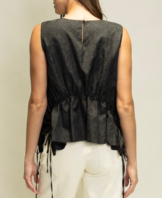Floral JQD Drawstrings Detail Top