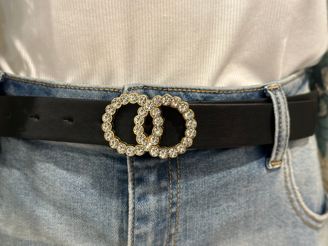 Rhinestone double ring belt