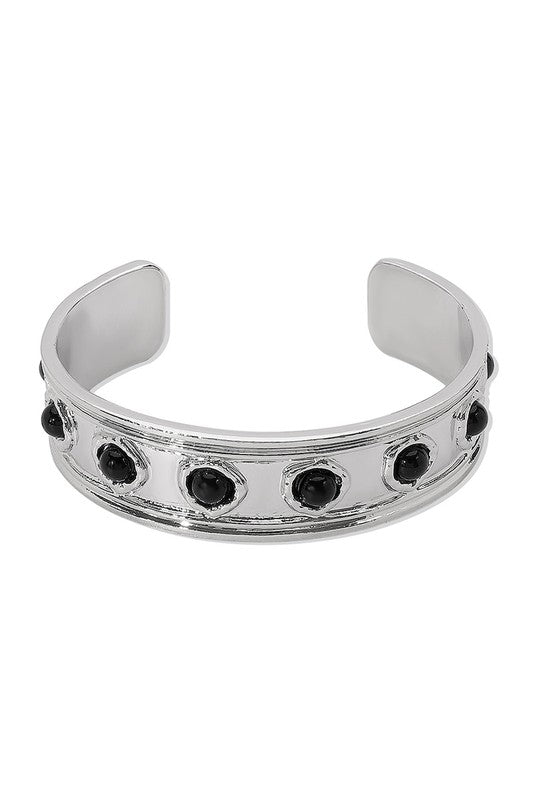 Metal Textured Gemstone Cuff Bracelet