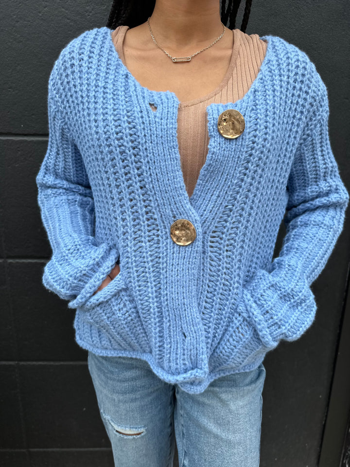 Solid Color Single Row Round Button Knit Cardigan