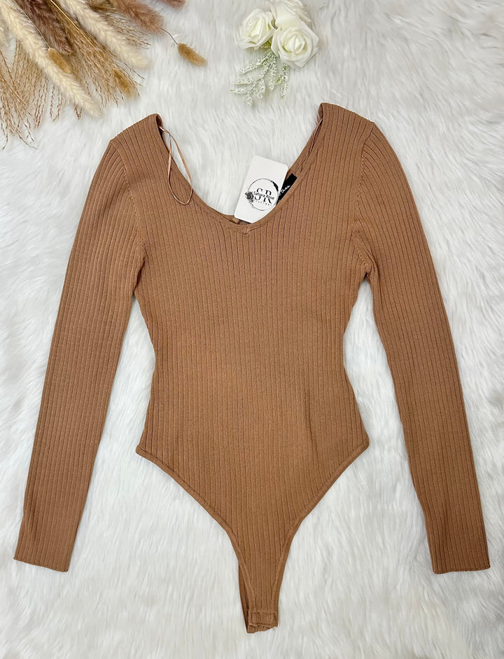 Basic Rib Knit VNeck Long Sleeve  Bodysuit