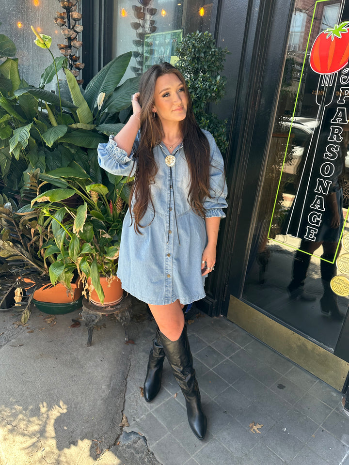 Overfit Button Down Denim Shirt Dress