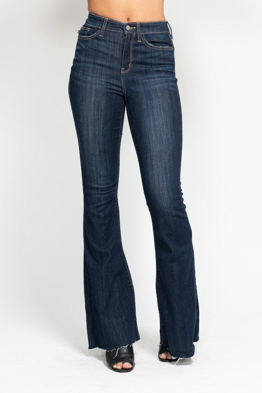 Judy Blue High Waist Raw Hem Flare Jeans