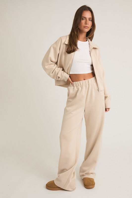 Front Zipper Boxy Jacket With Sweatpants Set