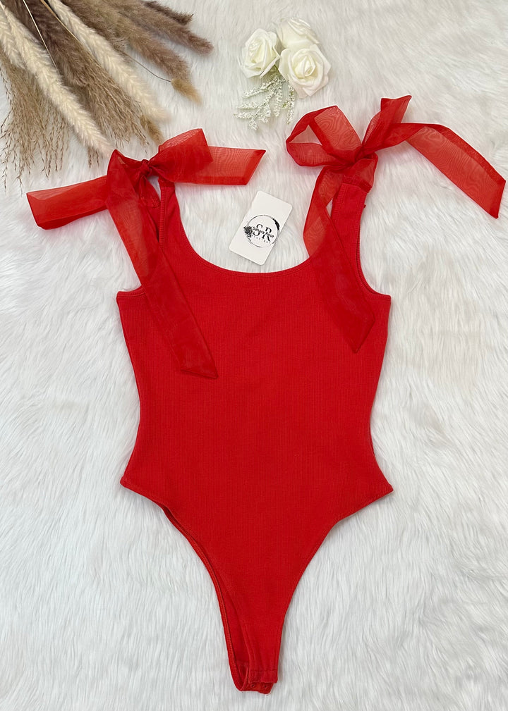Organza Strap Ribbed Bodysuit