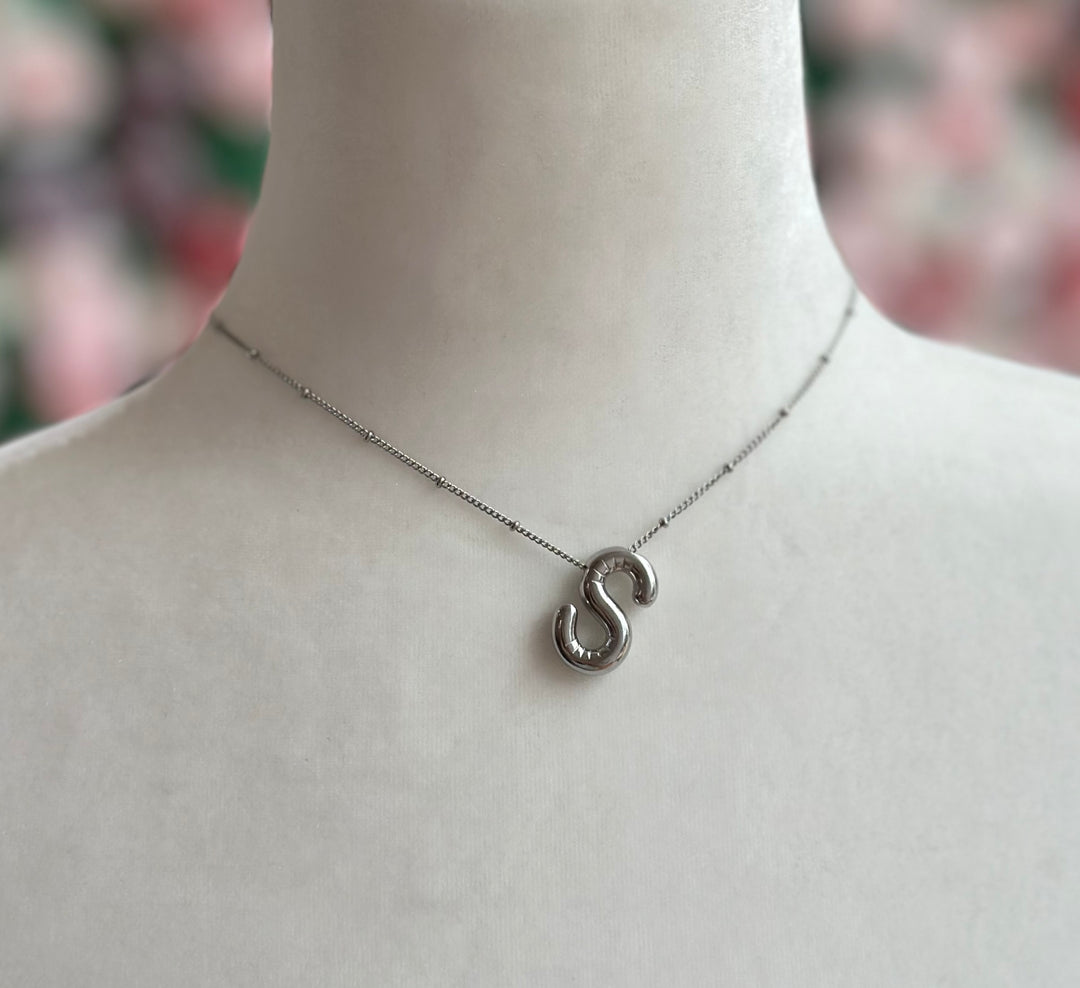 Silver Bubble Initial Necklace