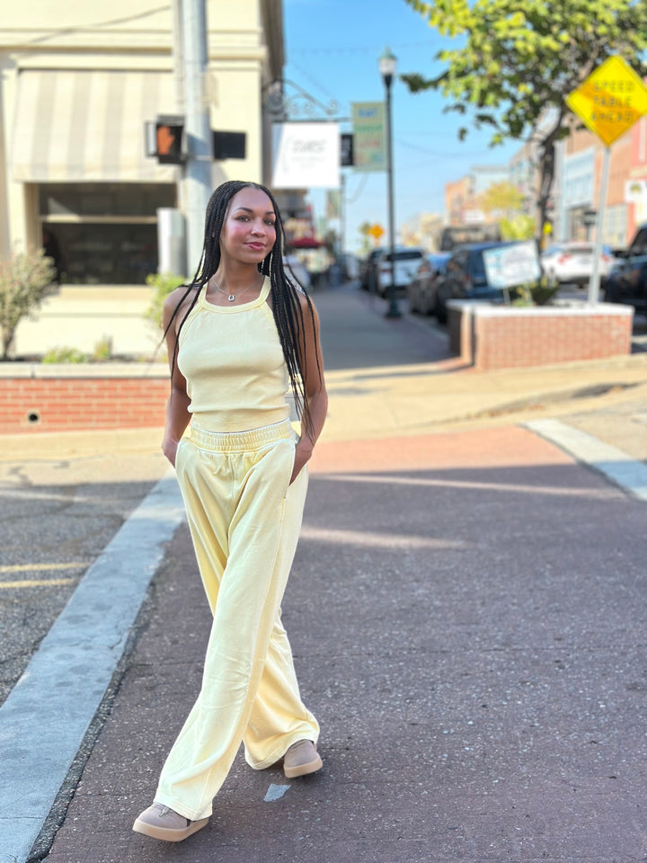 Chic Rib Tank & Terry Wide Pant Set
