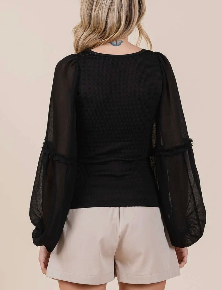 Plus Mixed Media Textured Chiffon Long
Sleeve Top