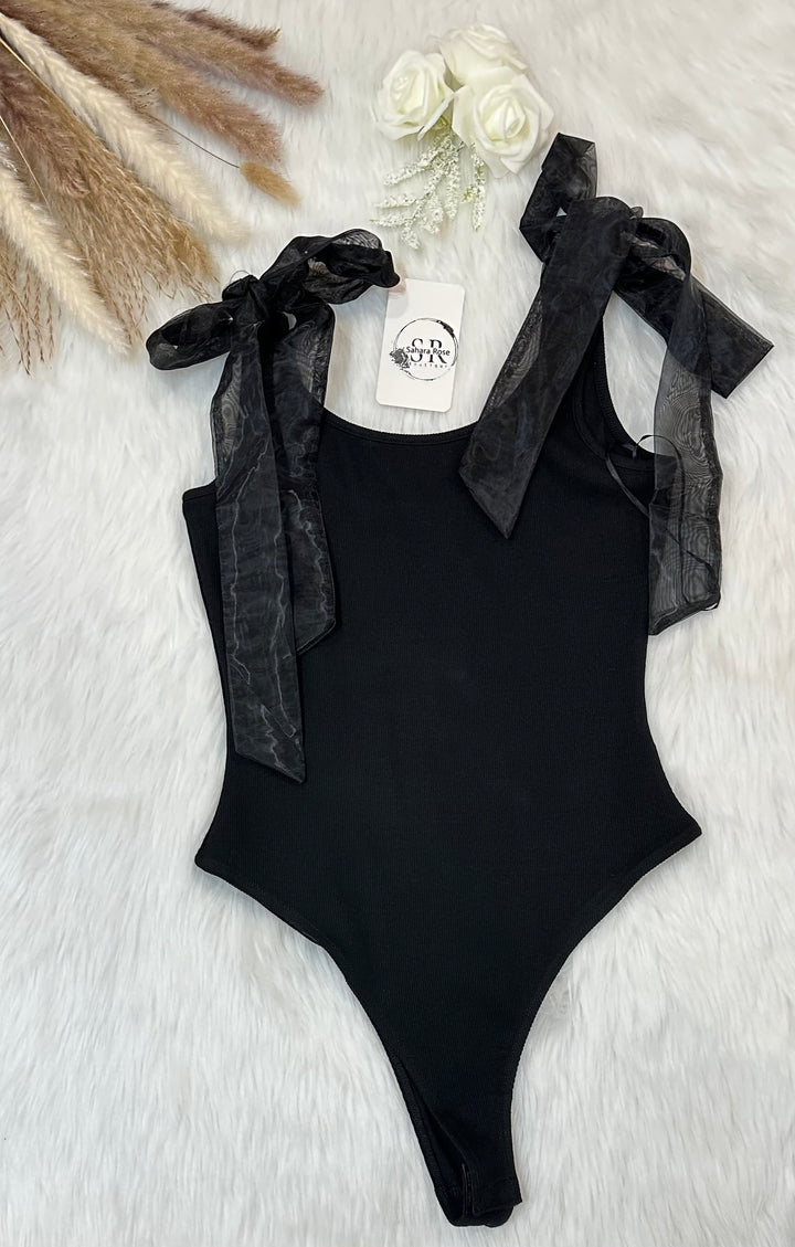 Organza Strap Ribbed Bodysuit