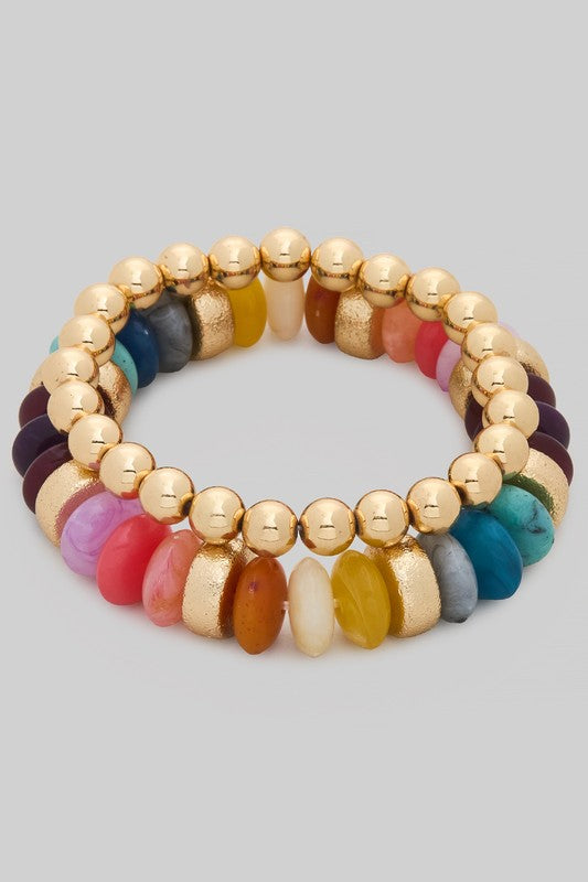 Two Piece Wide Beaded Bracelet Set