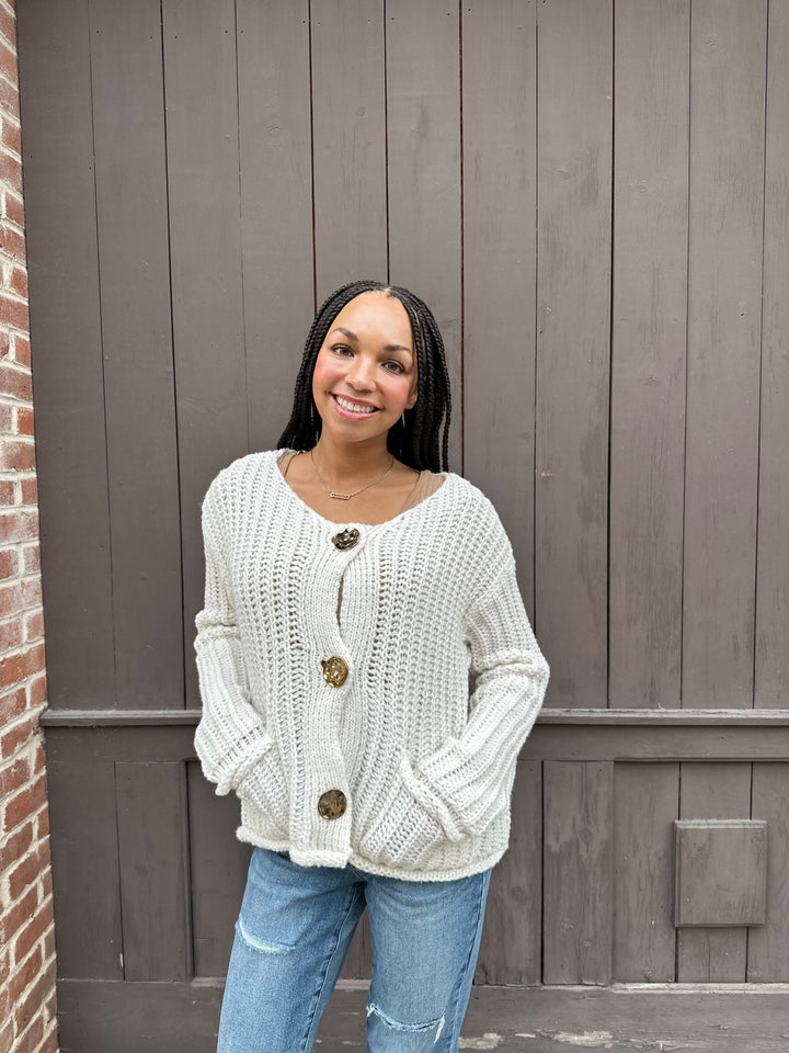 Solid Color Single Row Round Button Knit Cardigan