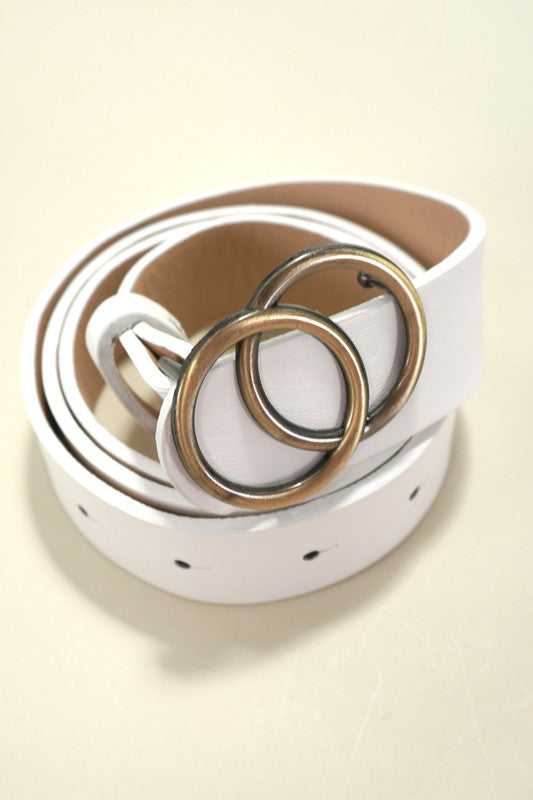 Double O Buckle Faux Leather Belt