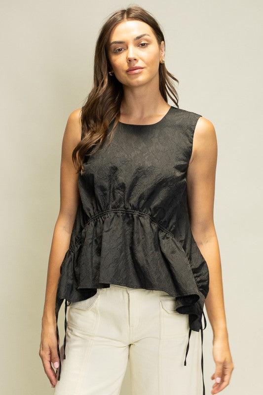 Floral JQD Drawstrings Detail Top