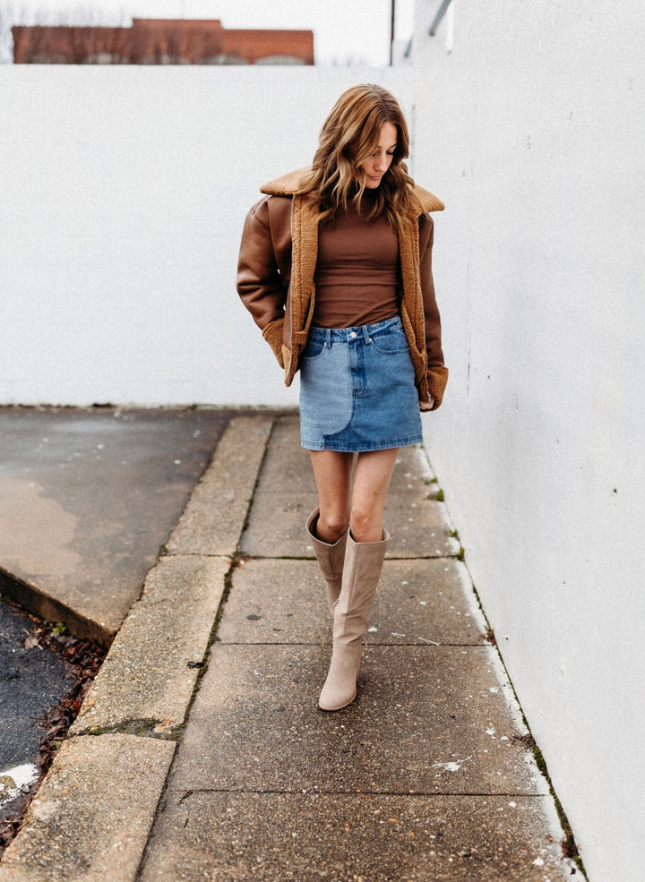 Zipper Front Shearling Faux Leather Jacket