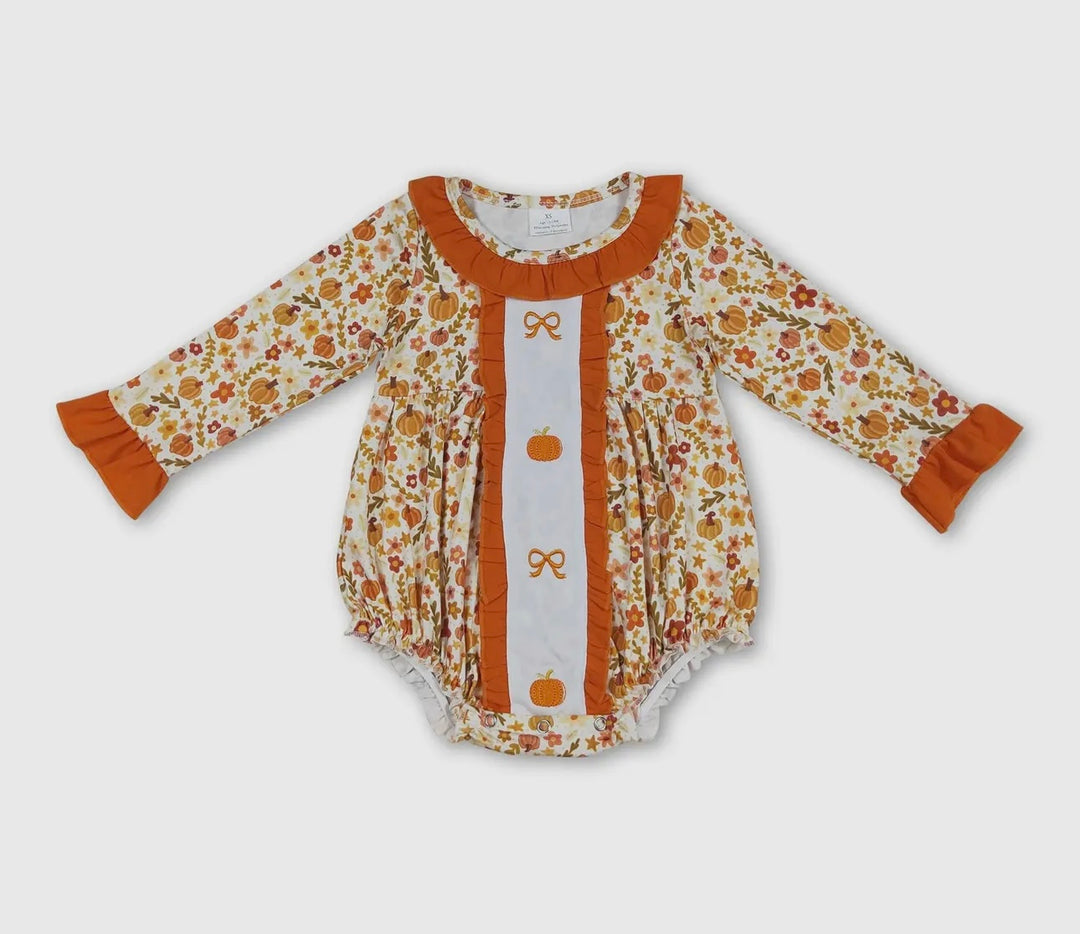 Long Sleeve Pumpkin Floral Romper